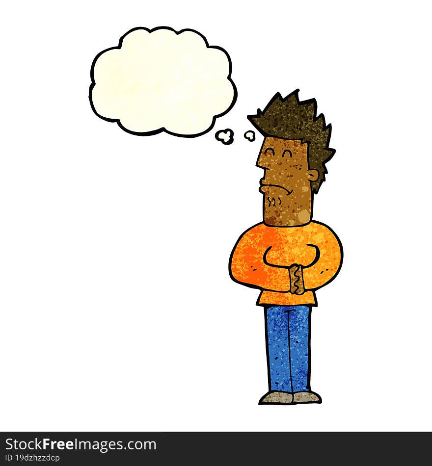 cartoon nervous man with thought bubble