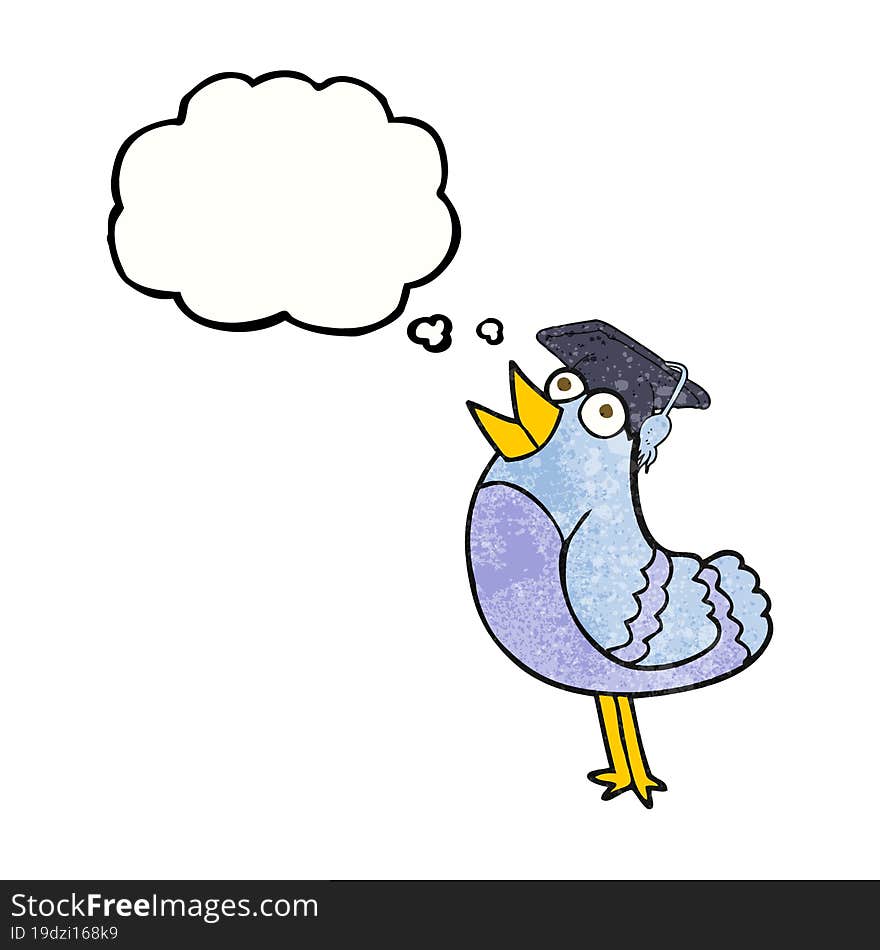 thought bubble textured cartoon bird wearing graduation cap