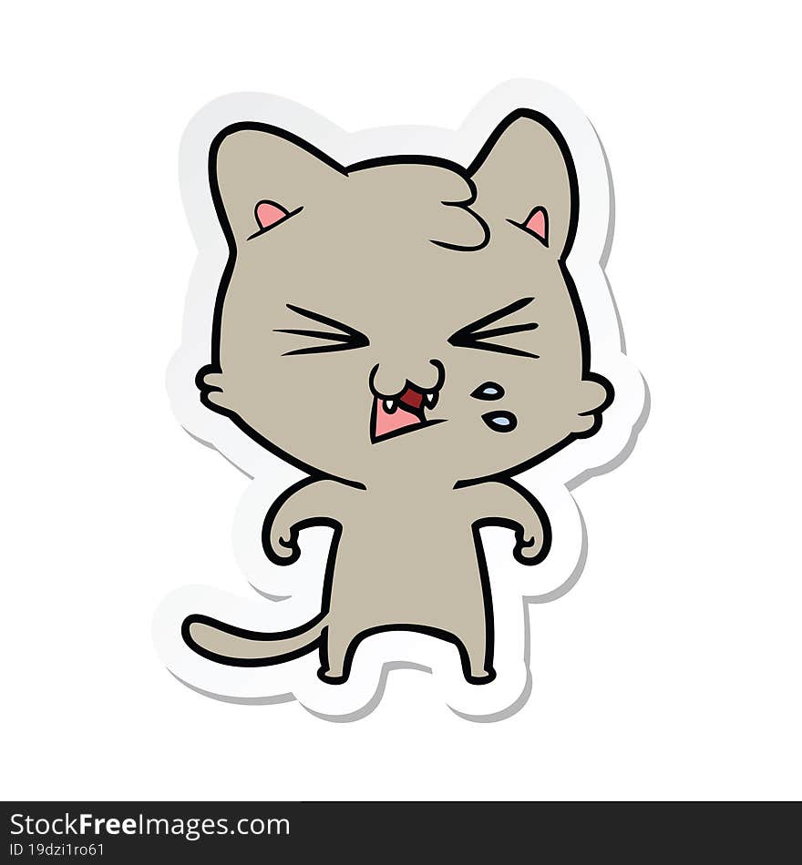 Sticker Of A Cartoon Hissing Cat