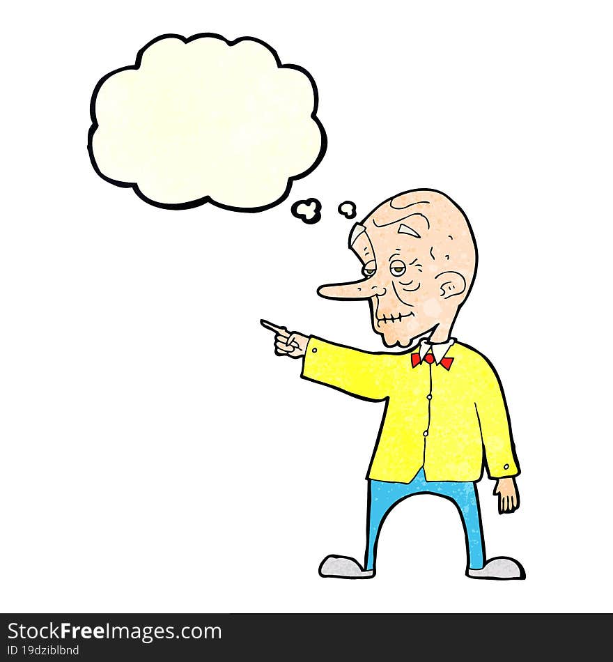 cartoon old man pointing with thought bubble