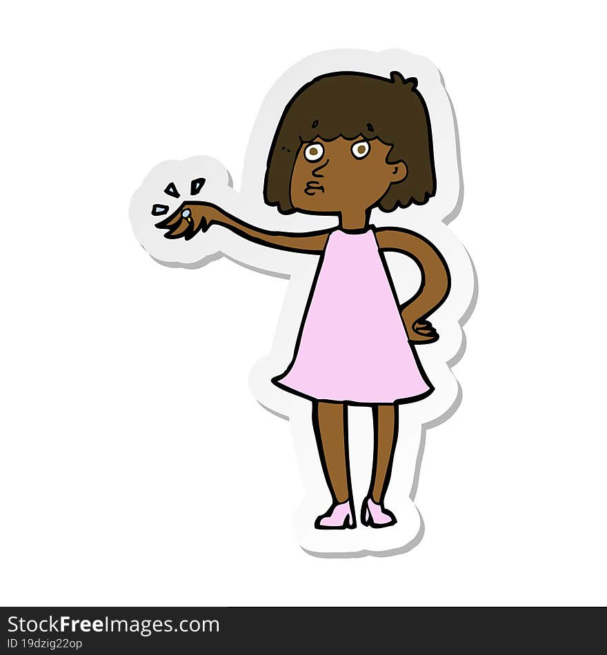 sticker of a cartoon woman showing off engagement ring