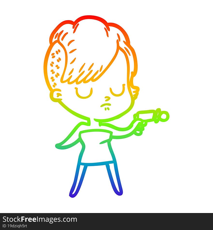 rainbow gradient line drawing of a cartoon woman