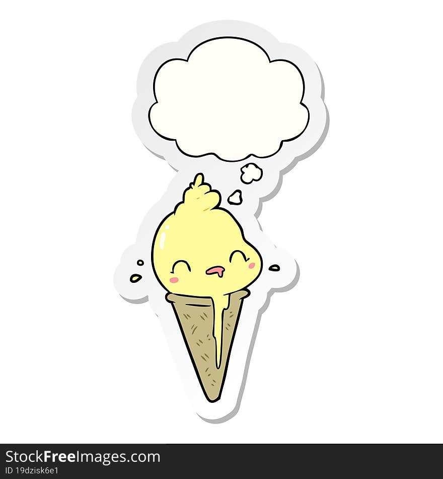 Cute Cartoon Ice Cream And Thought Bubble As A Printed Sticker