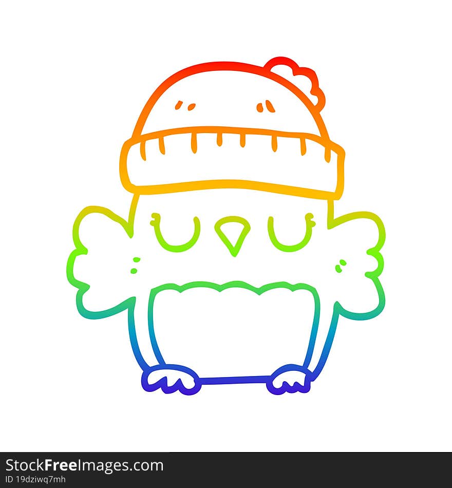 rainbow gradient line drawing cute cartoon owl in hat