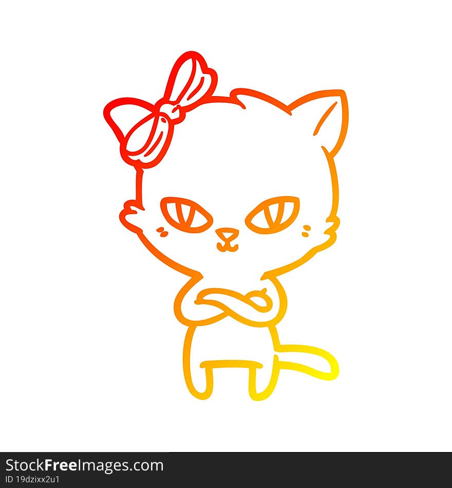 warm gradient line drawing of a cute cartoon cat