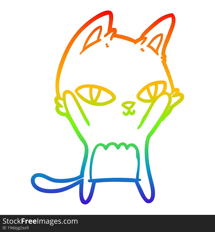 rainbow gradient line drawing cartoon cat staring