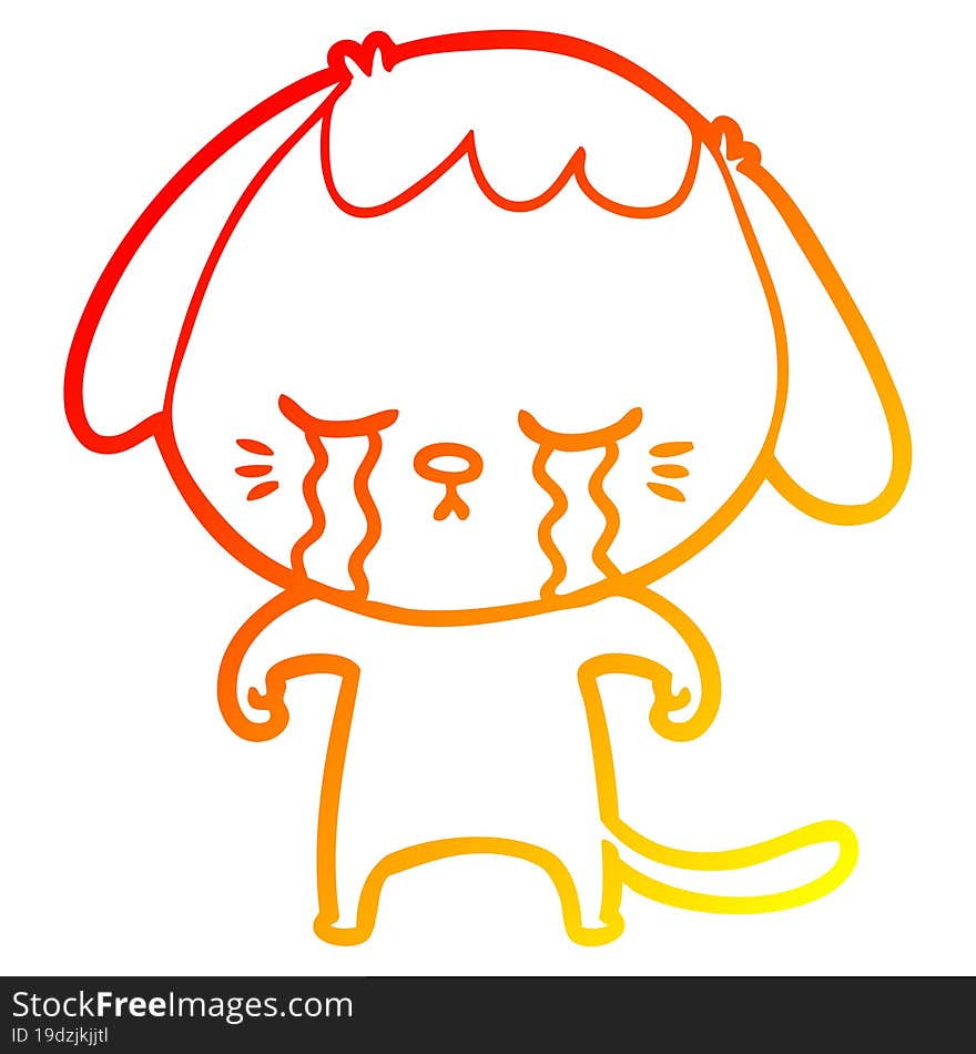 warm gradient line drawing of a cartoon crying dog