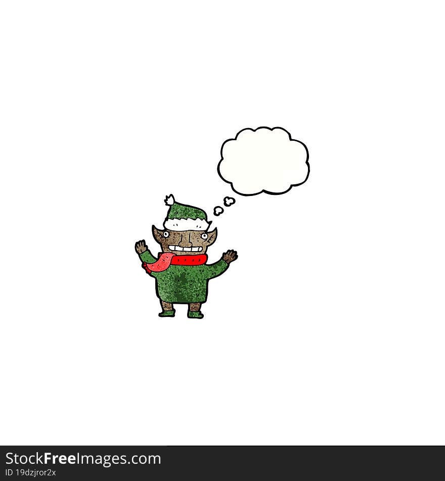 Christmas Elf With Thought Bubble