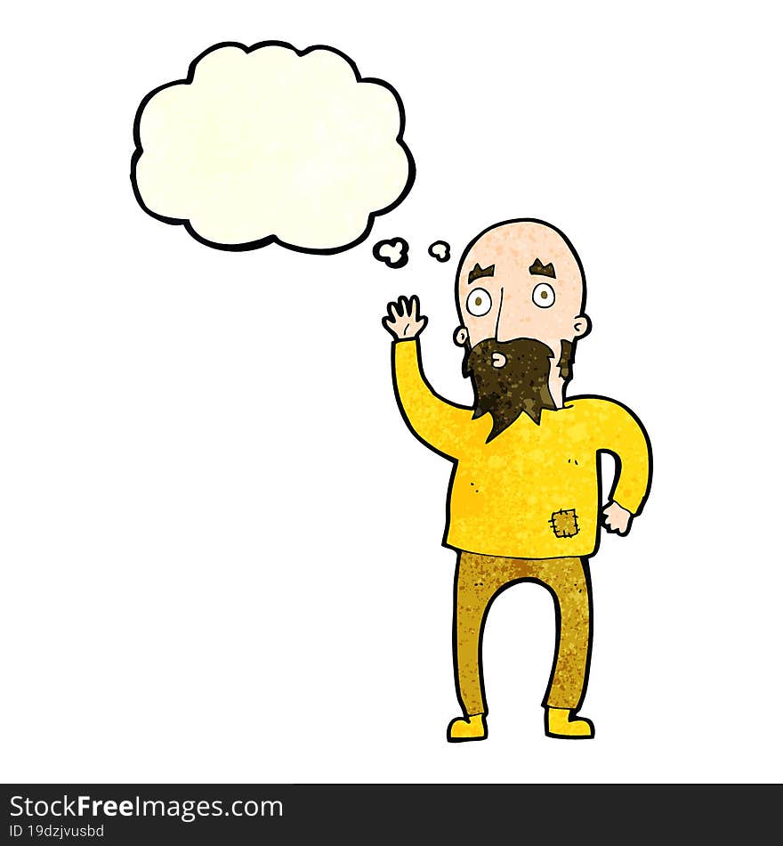 Cartoon Bearded Man Waving With Thought Bubble