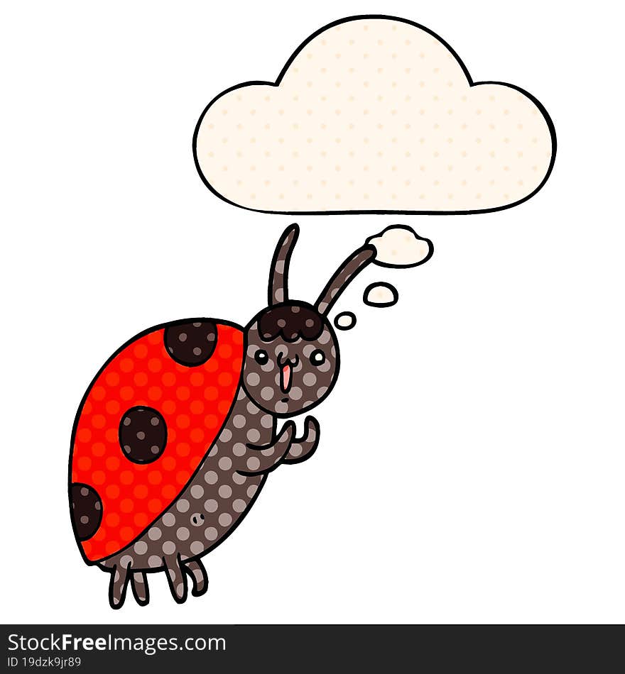 cute cartoon ladybug and thought bubble in comic book style