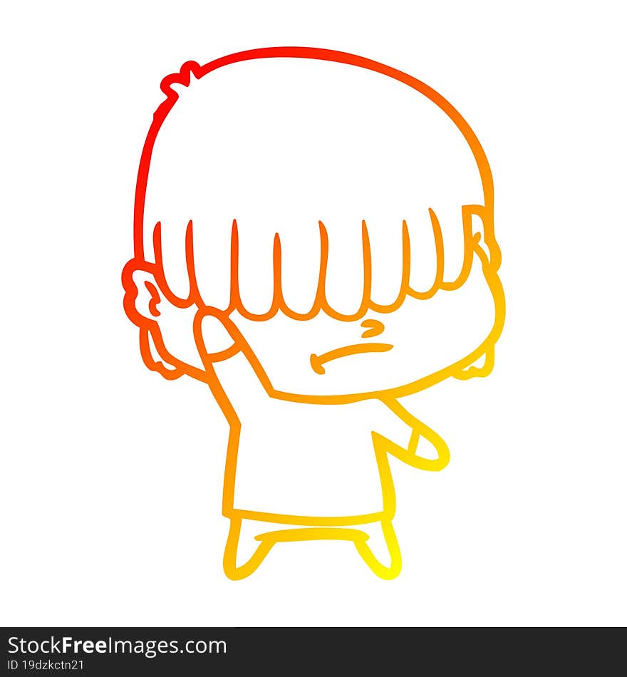 warm gradient line drawing of a cartoon boy with untidy hair