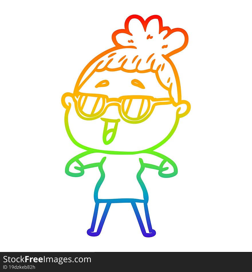 Rainbow Gradient Line Drawing Cartoon Happy Woman Wearing Spectacles