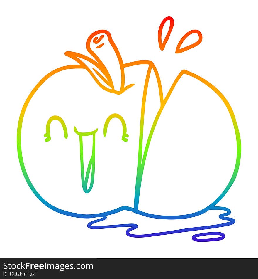 rainbow gradient line drawing happy cartoon sliced apple