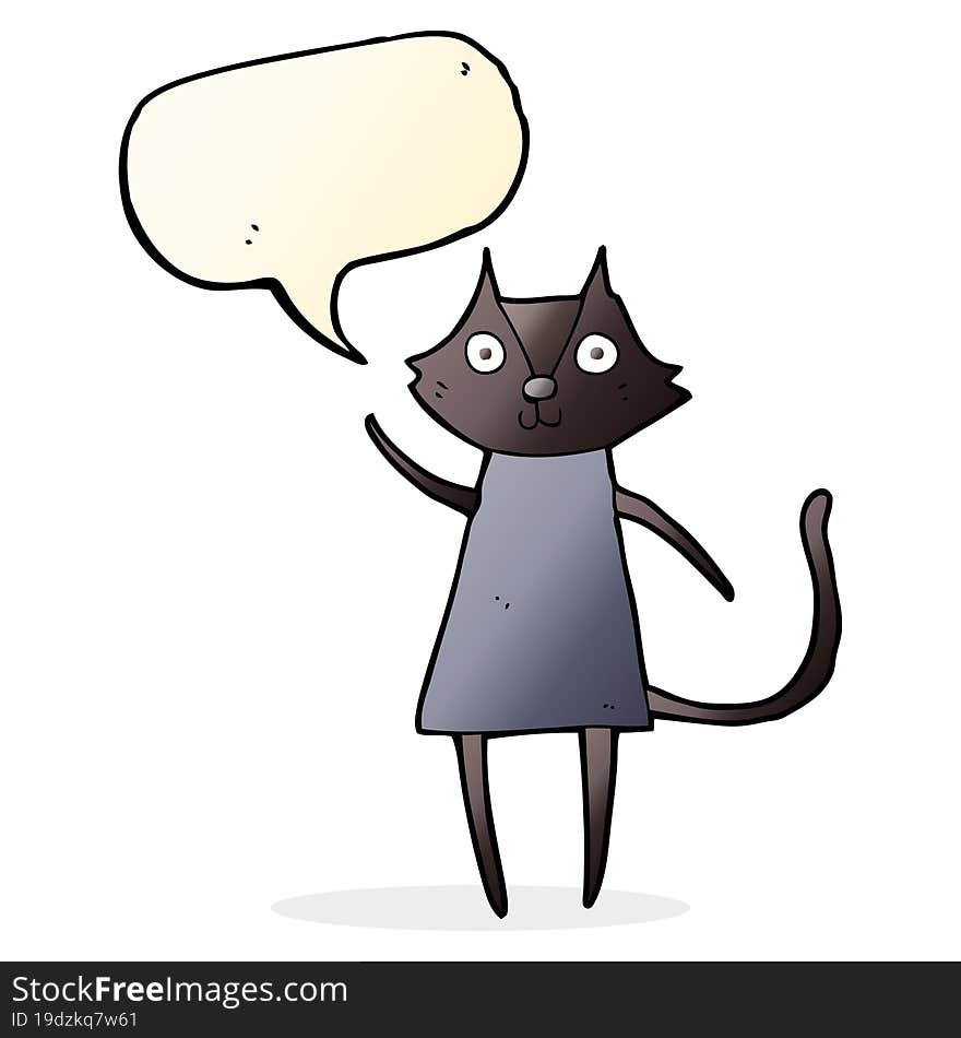 cute cartoon black cat waving with speech bubble