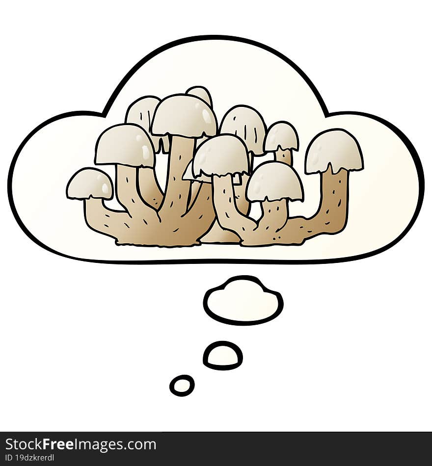 cartoon mushroom and thought bubble in smooth gradient style