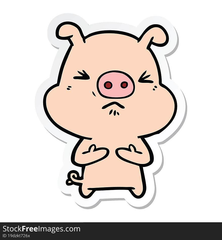 sticker of a cartoon angry pig