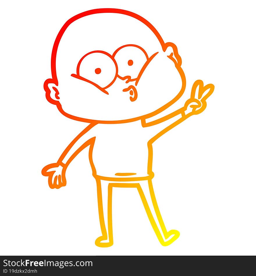 warm gradient line drawing of a cartoon bald man staring