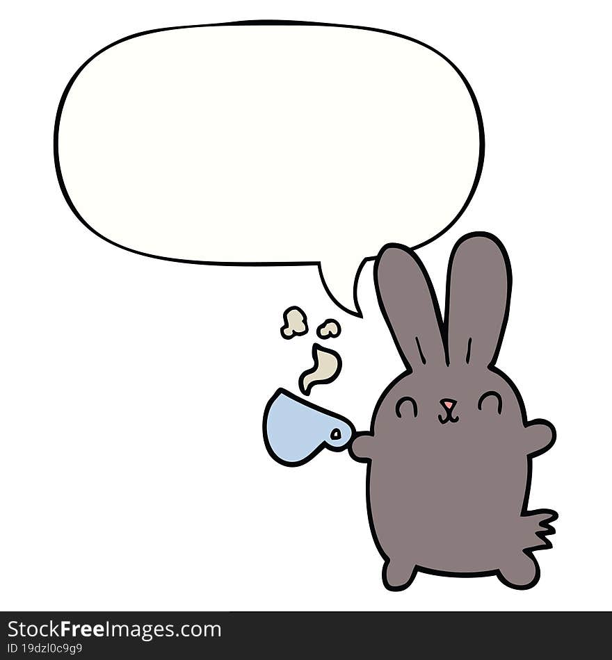 cute cartoon rabbit and coffee cup and speech bubble