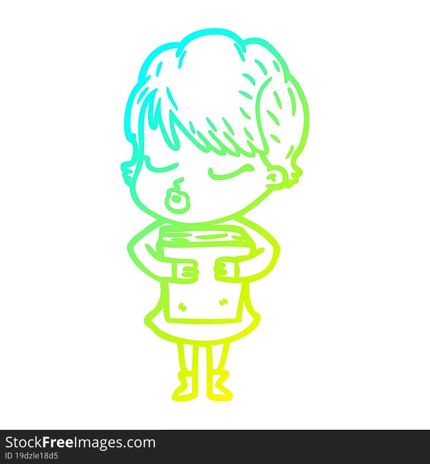 Cold Gradient Line Drawing Cartoon Woman With Eyes Shut