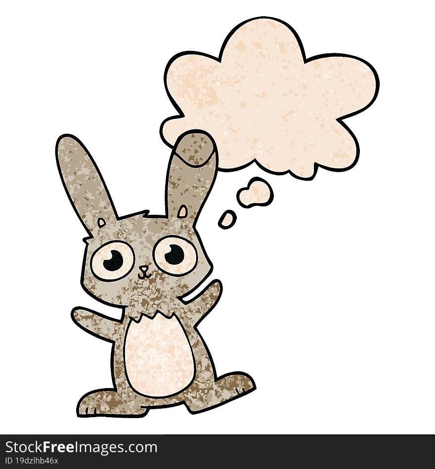 cute cartoon rabbit with thought bubble in grunge texture style. cute cartoon rabbit with thought bubble in grunge texture style