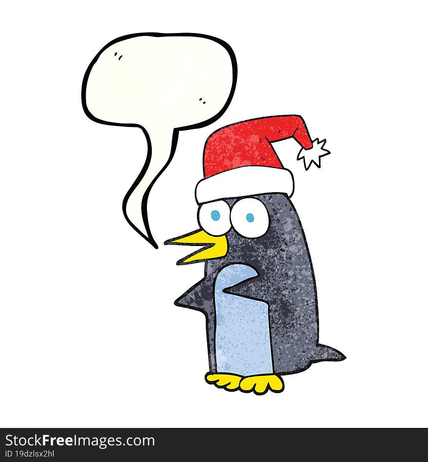 speech bubble textured cartoon christmas penguin