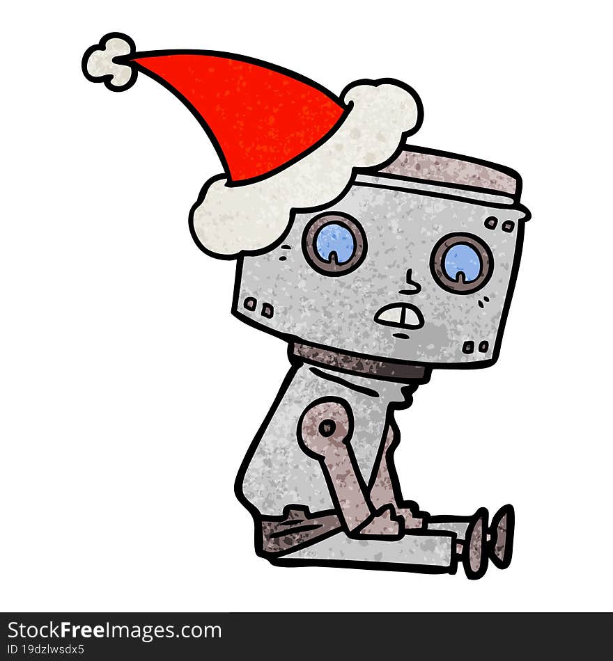 textured cartoon of a robot wearing santa hat