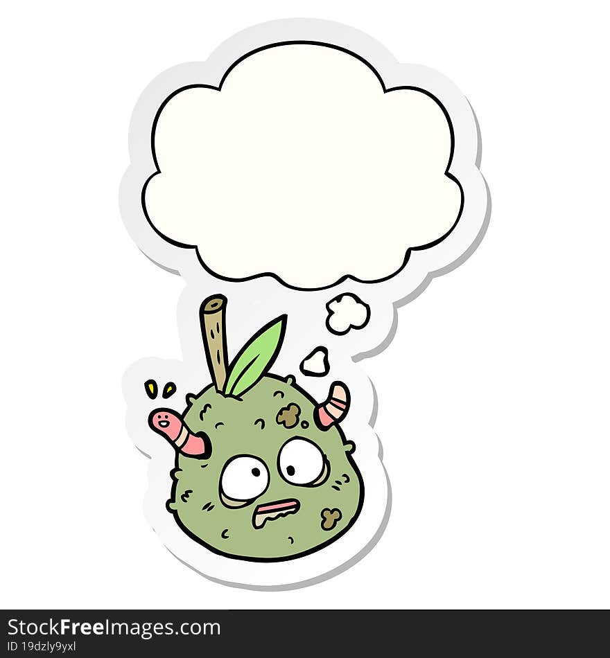 cartoon old pear with thought bubble as a printed sticker