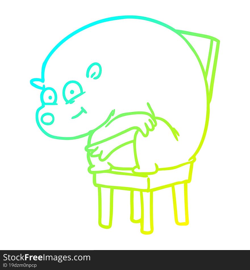 cold gradient line drawing cartoon bear sitting on chari