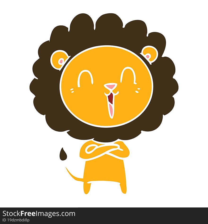 laughing lion flat color style cartoon