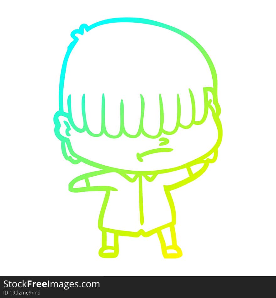 cold gradient line drawing of a cartoon boy with untidy hair