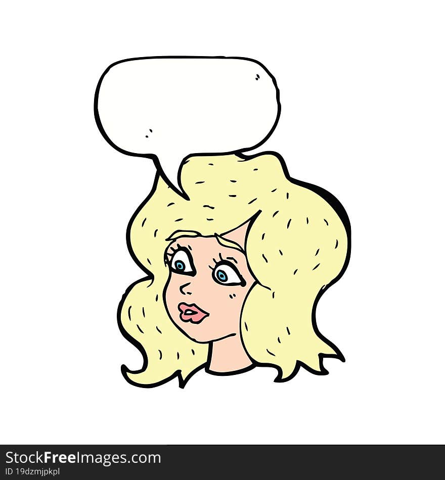 Cartoon Woman Looking Concerned With Speech Bubble