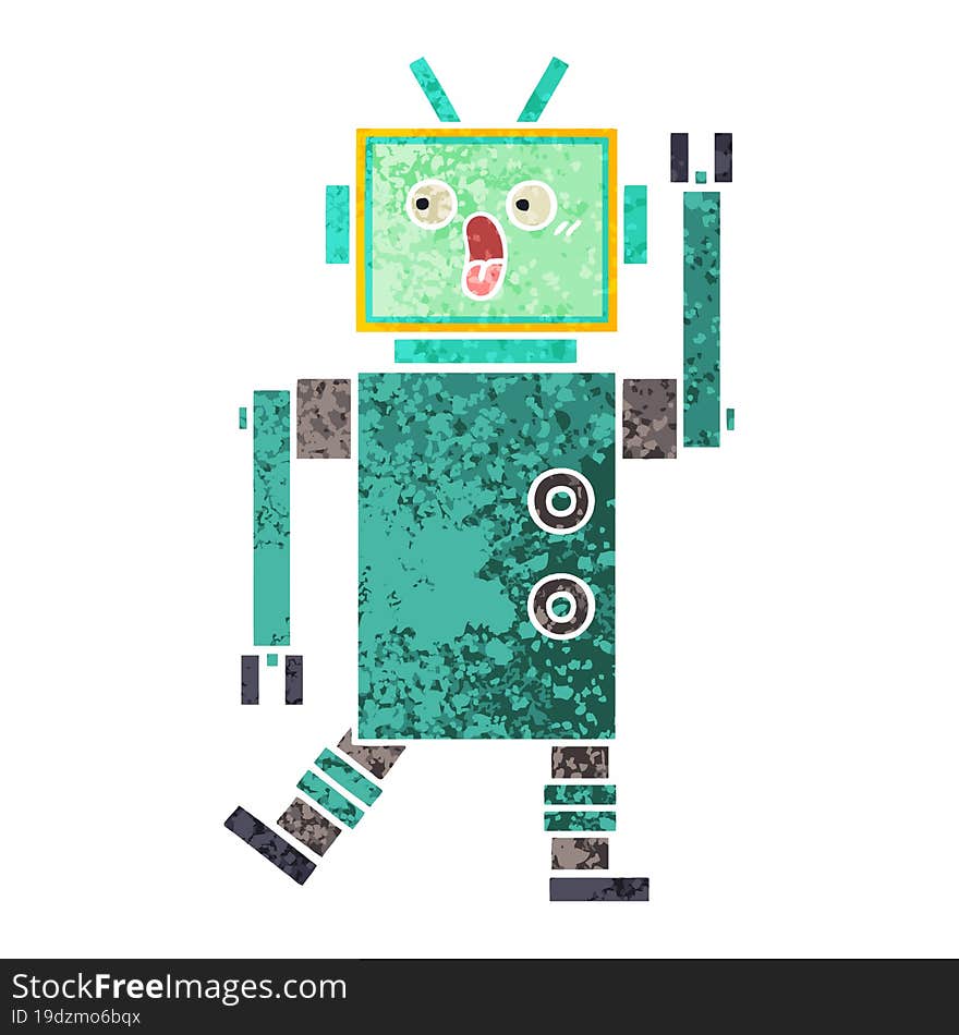 Retro Illustration Style Cartoon Robot