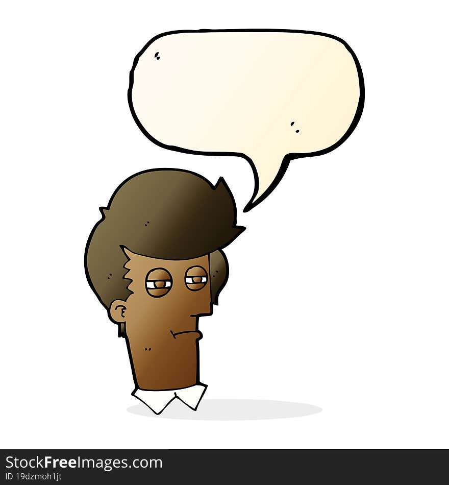 cartoon man with narrowed eyes with speech bubble