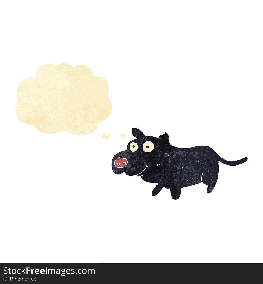 cartoon happy little dog with thought bubble