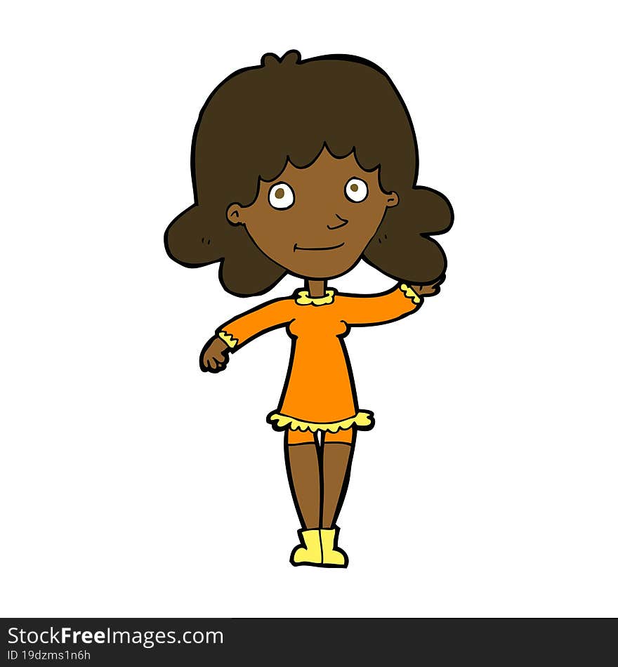 cartoon friendly woman waving