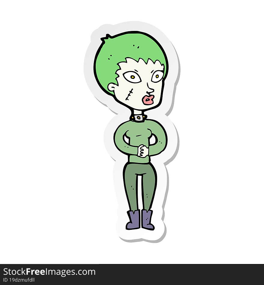 sticker of a cartoon zombie girl