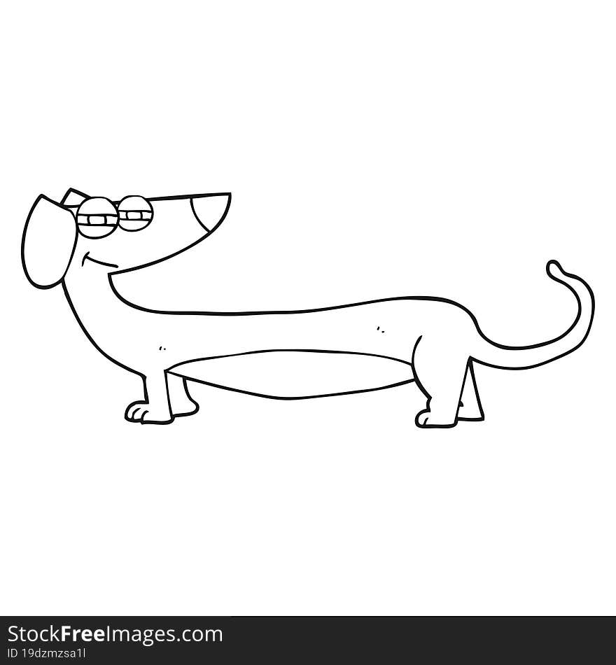 black and white cartoon dachshund