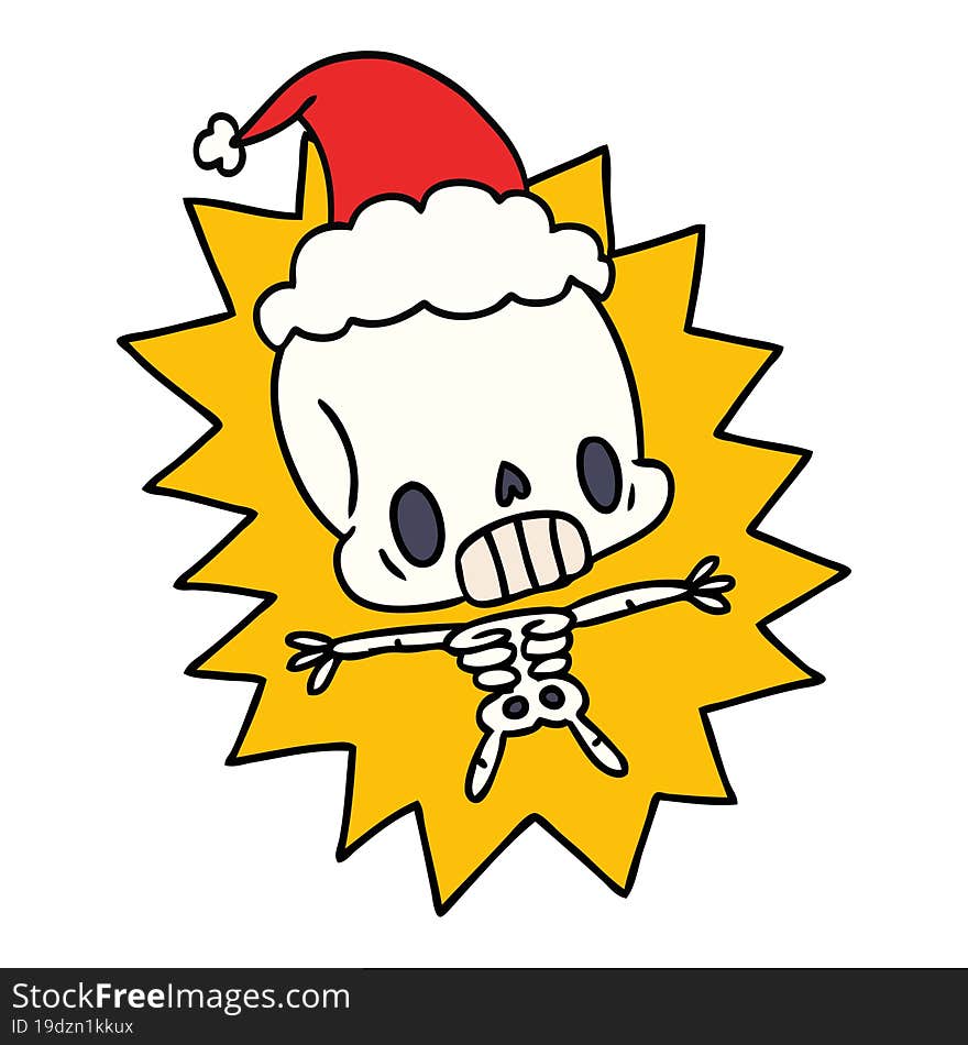 hand drawn christmas cartoon of kawaii skeleton