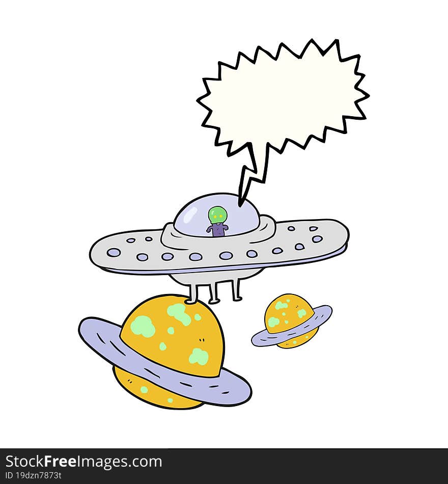 speech bubble cartoon flying saucer in space