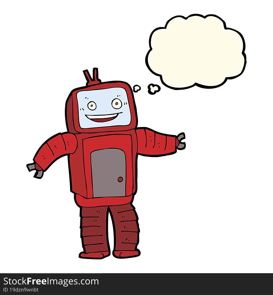 cartoon funny robot with thought bubble