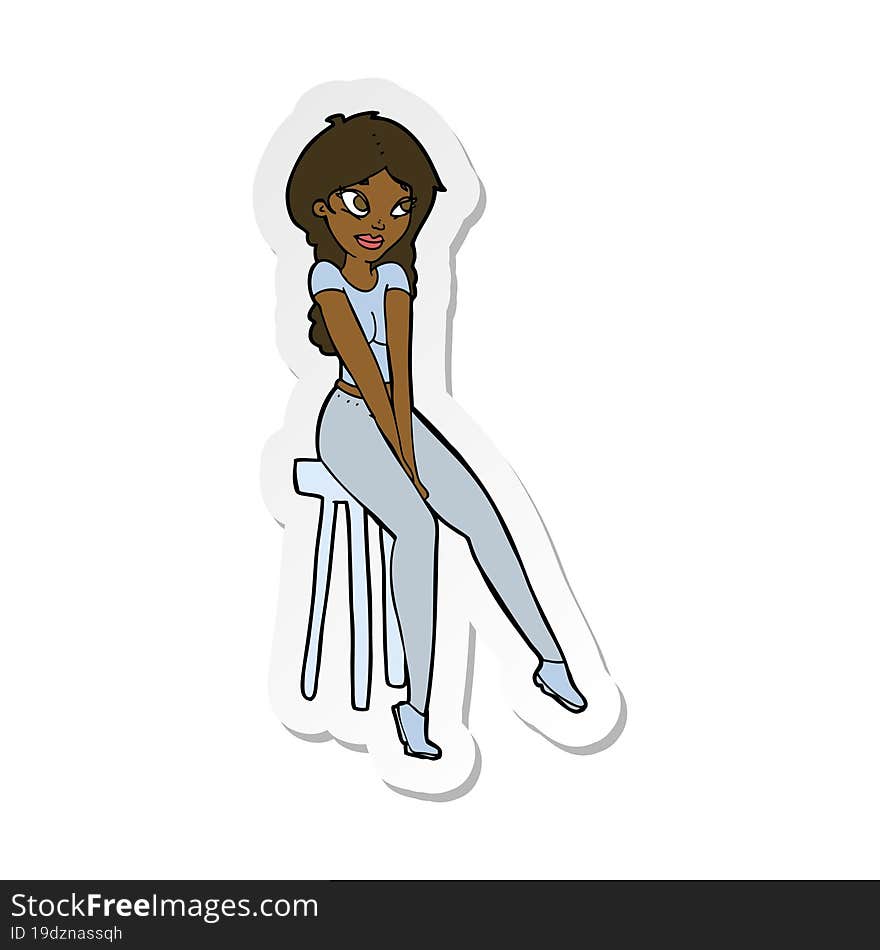 sticker of a cartoon pretty girl on stool