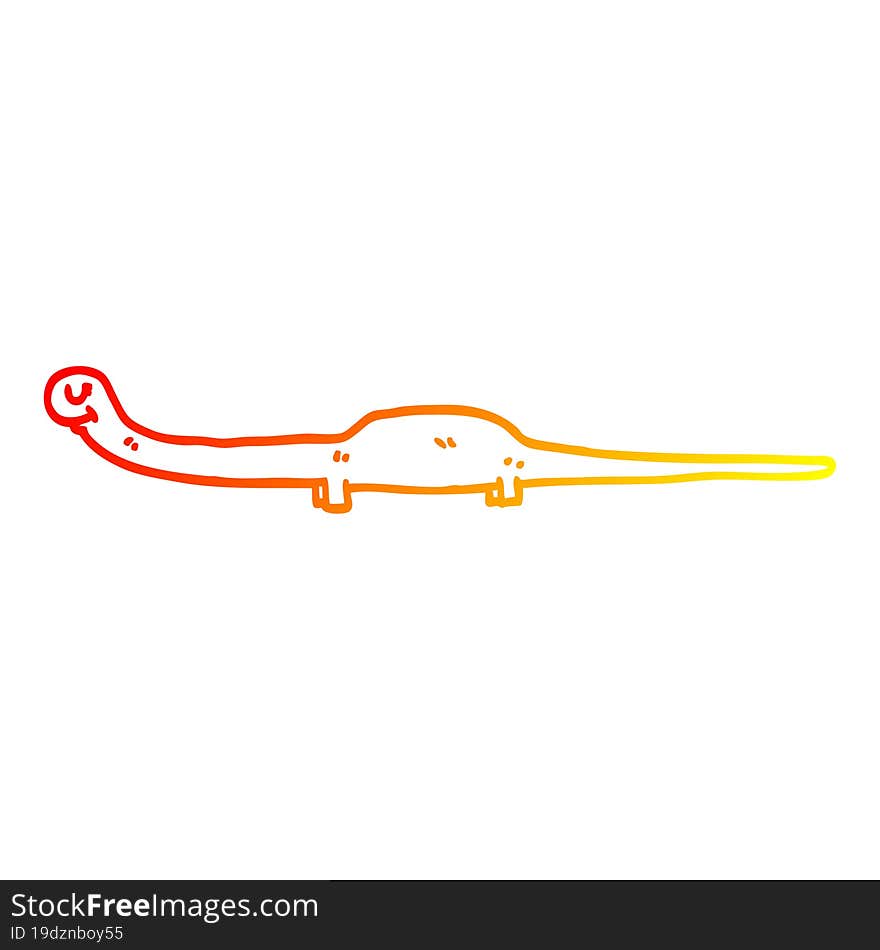 warm gradient line drawing of a cartoon prehistoric dinosaur