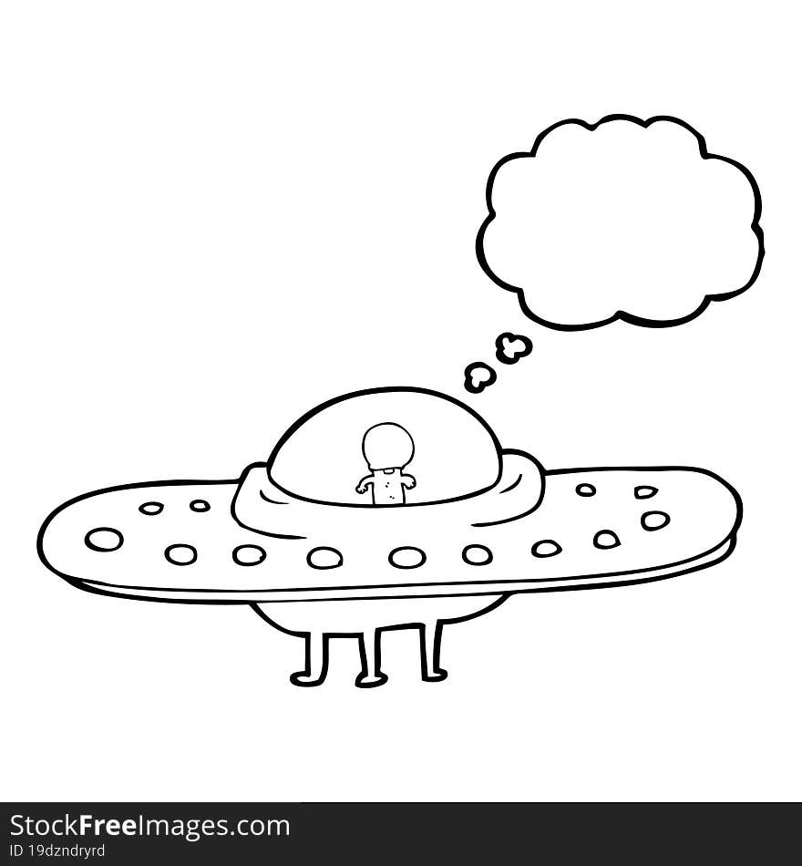 freehand drawn thought bubble cartoon flying saucer