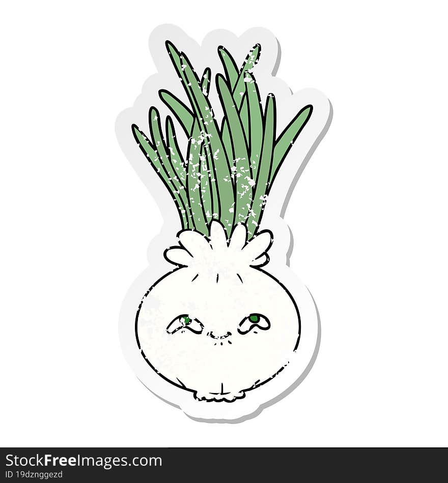 distressed sticker of a cartoon onion