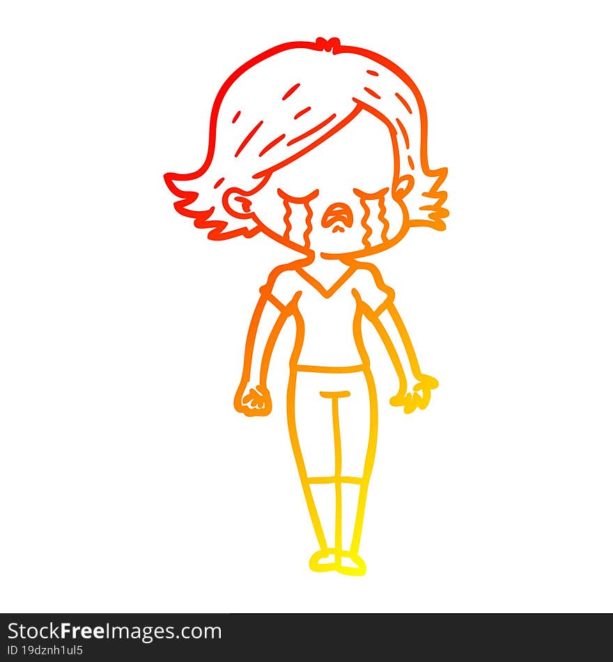 warm gradient line drawing of a cartoon girl crying