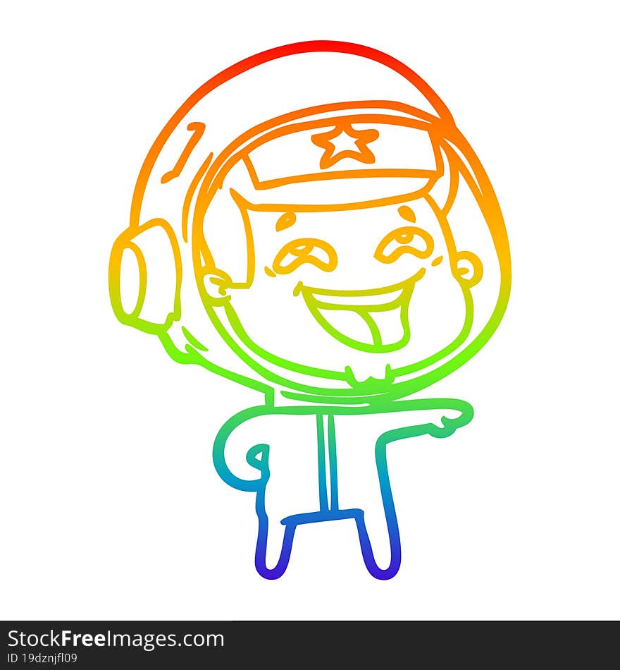 Rainbow Gradient Line Drawing Cartoon Laughing Astronaut