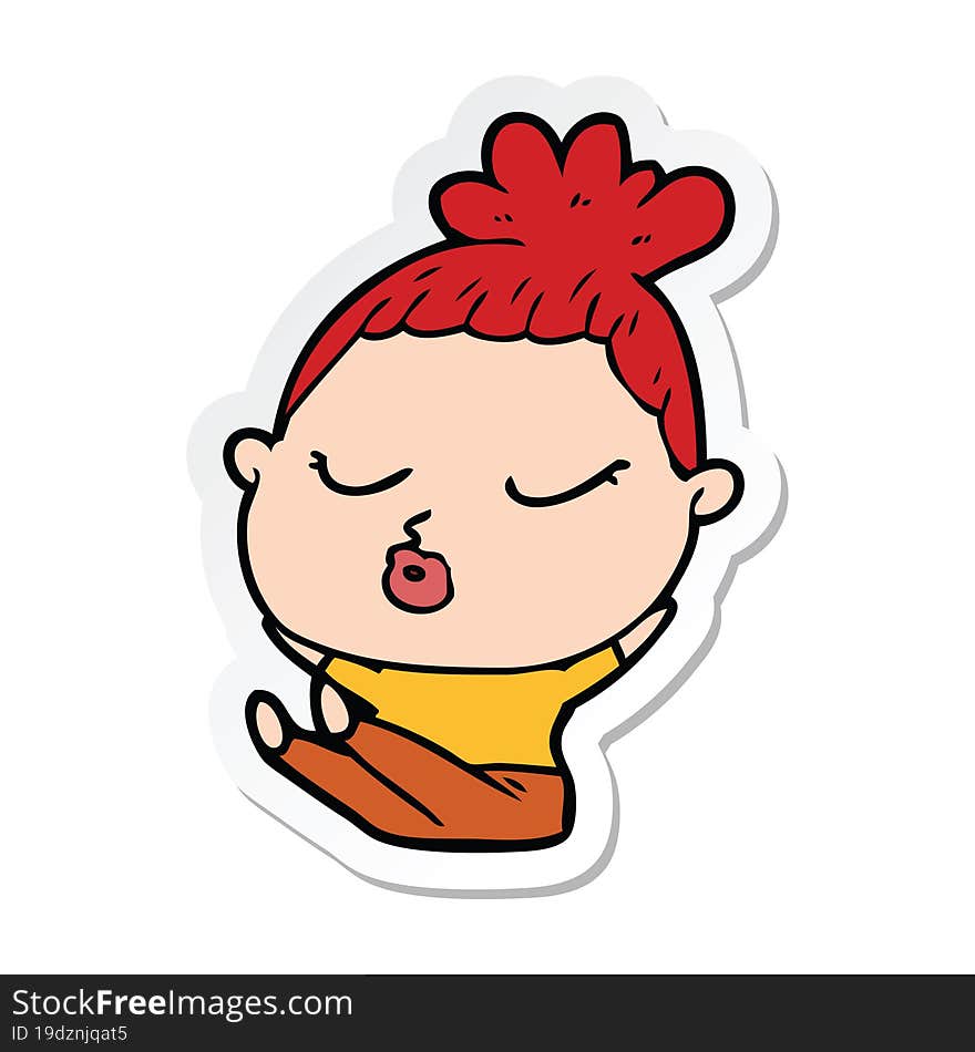 Sticker Of A Cartoon Calm Woman