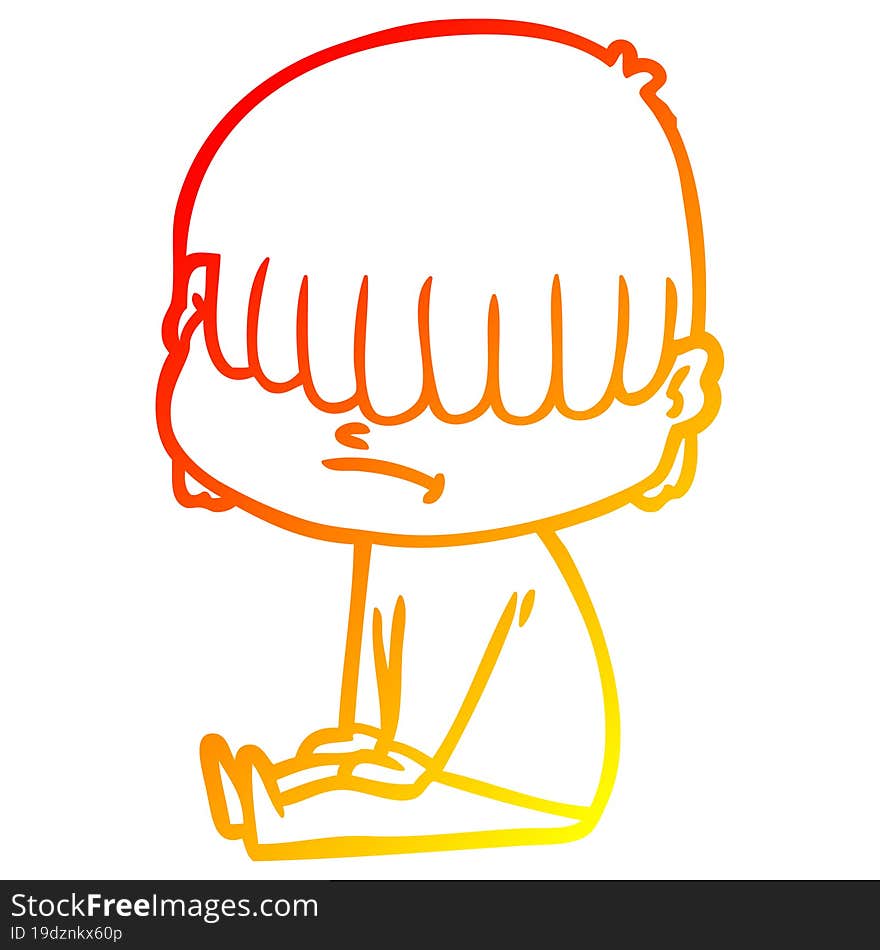 warm gradient line drawing cartoon boy with untidy hair