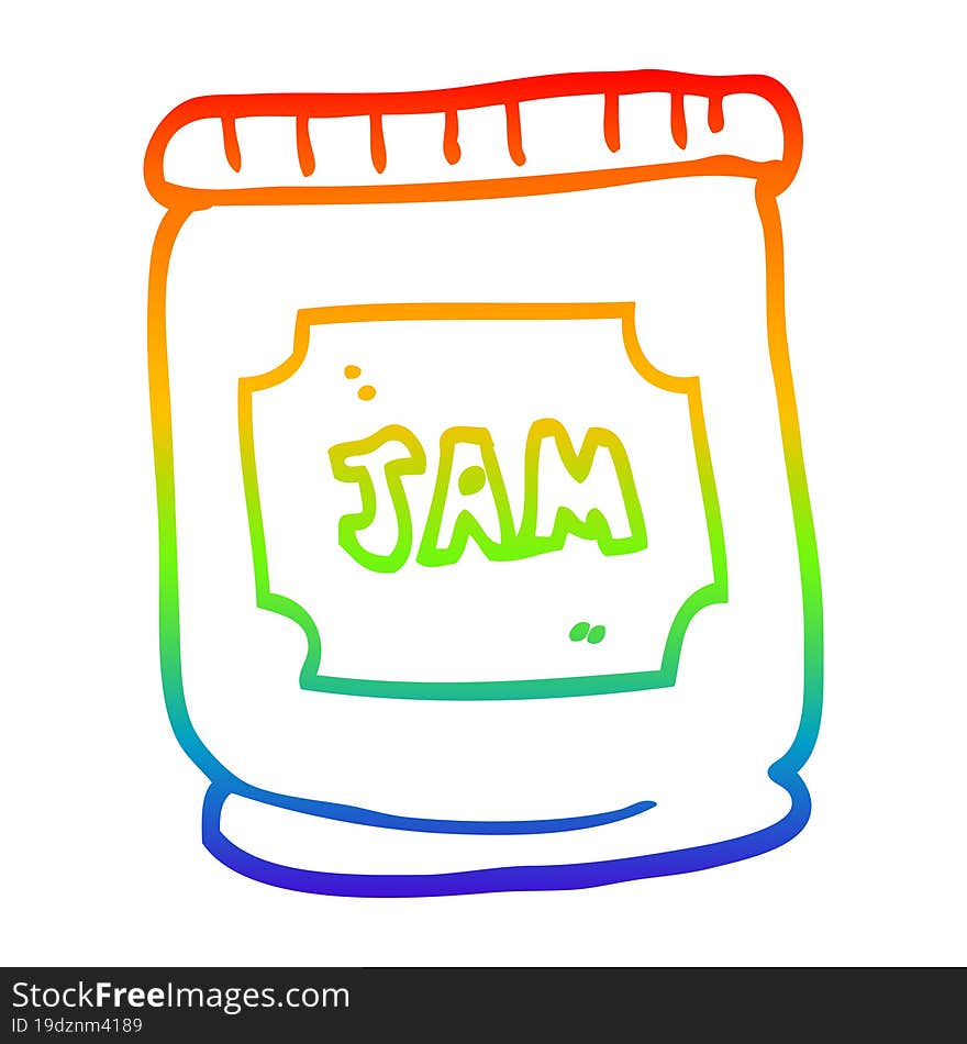 rainbow gradient line drawing of a cartoon jam pot