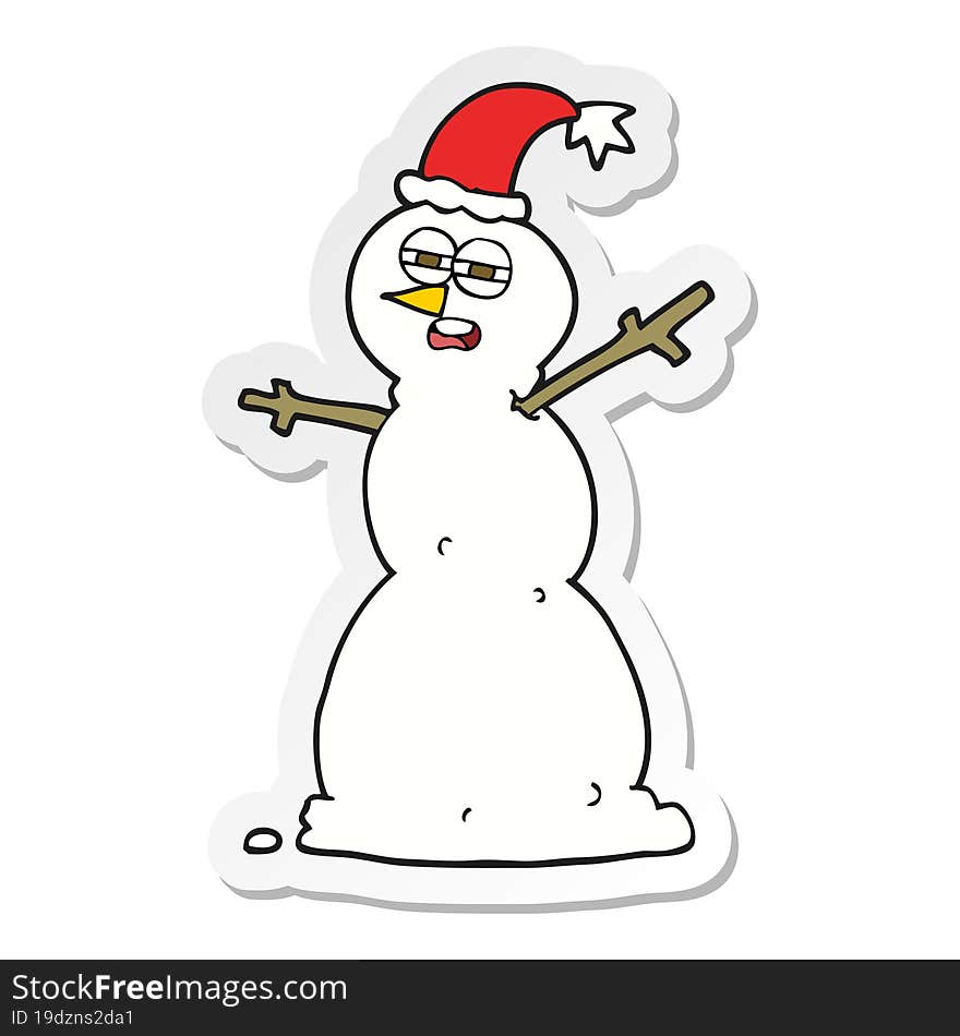 Sticker Of A Cartoon Unhappy Snowman